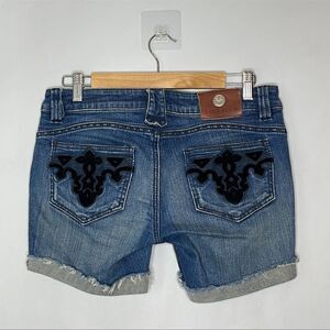ANTIK Denim Embroidered Cut-Off Denim Shorts